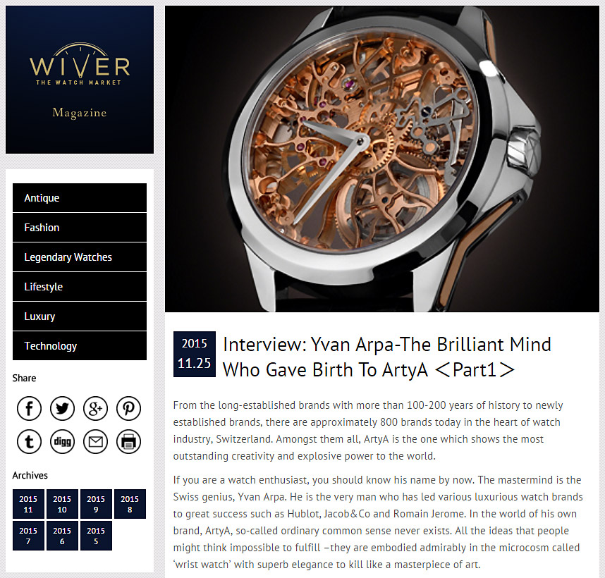 ArtyA Yvan Arpa Interview in WIVER MAGAZINE